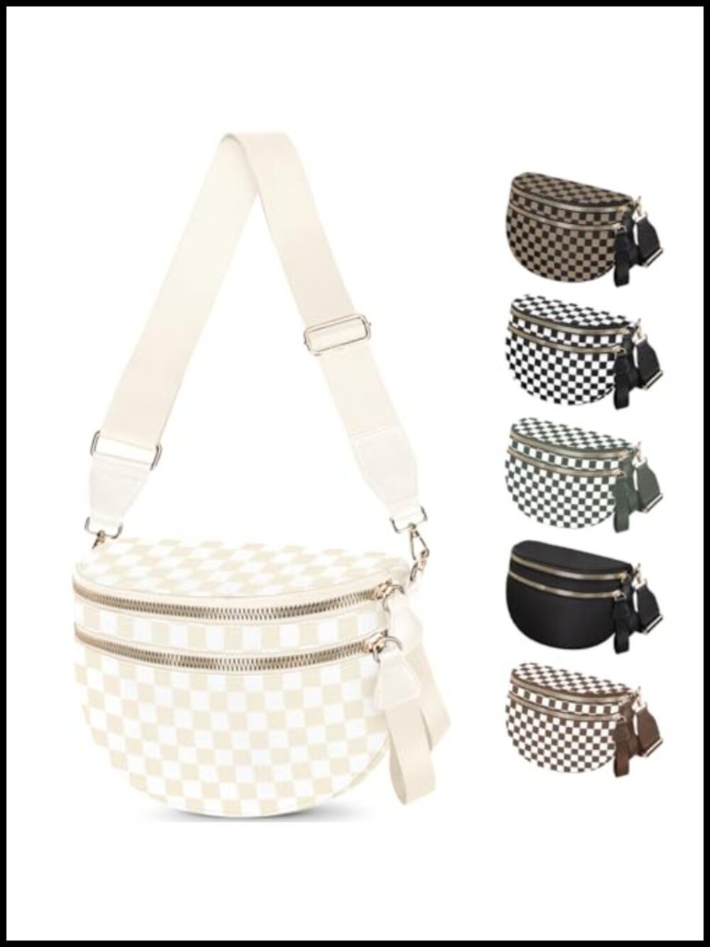 Nylon Checkered Crossbody Bum Bag Expandable Water Resistant Fanny Pack